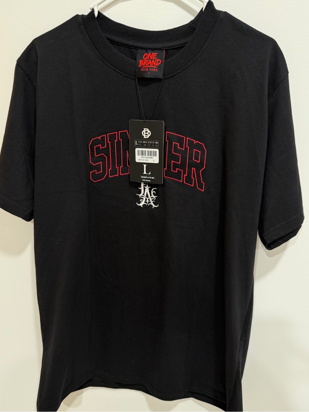 Sinner Graphic Short Sleeve Tee - Black with Red Lettering